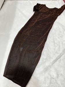 Shimmer Brown Slit Midi Dress