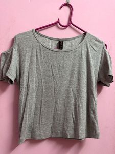 Gray Cold Shoulder Tee