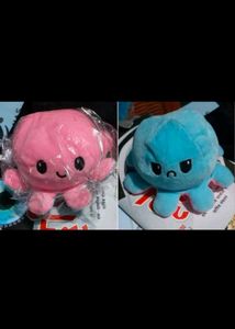Reversible Octopus Plush Toy – Blue &amp; Pink (17 cm)