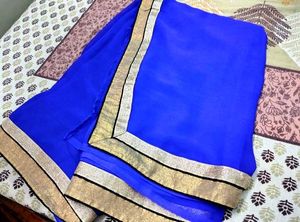 Royal Blue & Gold Saree