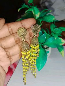 Yellow Beaded Jhumka Earrings