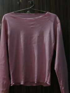 Pink Ribbed Long Sleeve Top