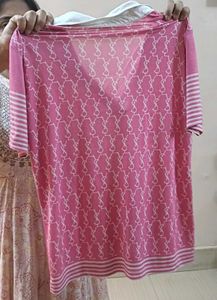 Pink Semi-Sheer Designer Top with White Collar