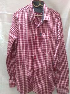 Maroon and White Plaid Shirt