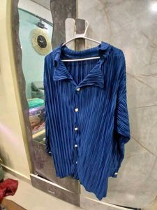 Pleated Navy Blue Shirt