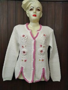 Designer Apple Cut Sweater (White N Pink)