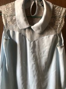 Peter Pan Collar Dobby Mesh Yoke Top