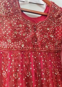 Red Beaded Anarkali Suit