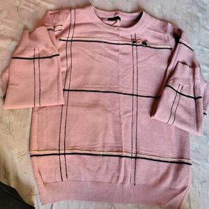 Pink Plaid Knit Sweater