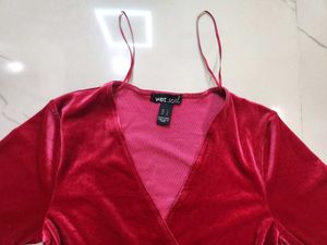 Burgundy Velvet Wrap Top