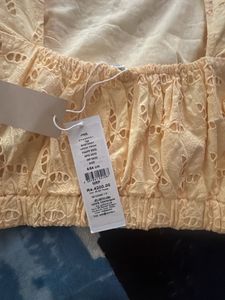 Yellow Eyelet Crop Top - Puff Sleeves