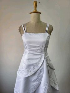 White Embroidered Tea Length Wedding Dress