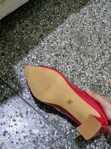 Red Patent Leather Block Heel Pumps