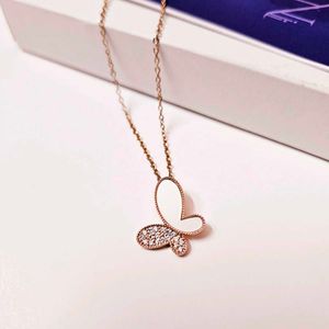 Studded Butterfly Rose Gold Pendant Necklace