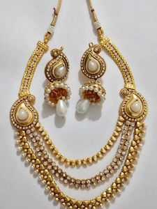 ✨ Elegant Gold &amp; Pearl Necklace Set (Used Once) ✨