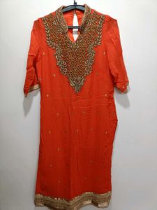 Orange Golden Party Wear Set Of Three Suit