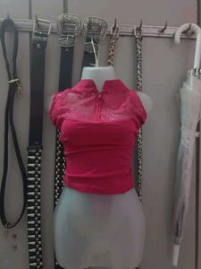 Rose Pink Lace Detail CropTop/blouse