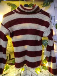 Striped Knit Turtleneck Sweater
