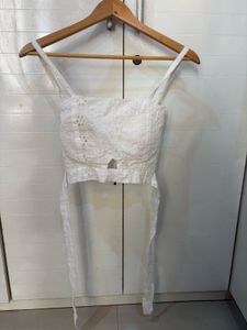 White Eyelet Tie Crop Top