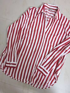 Women Classic Oversized Fit Striped Shirt