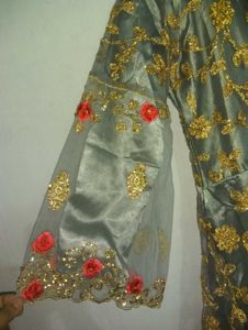 Zari Embroidered Ash Gown