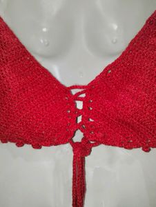 Red Crochet Halter Top