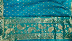 Teal &amp; Gold Embellished Saree