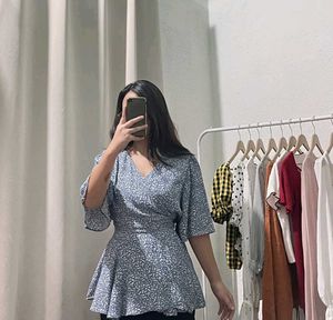 Blue floral wrap around top