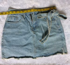 Denim Mini Skirt with Tie