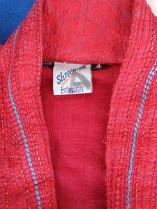 Red Kurta with Detailed Neckline