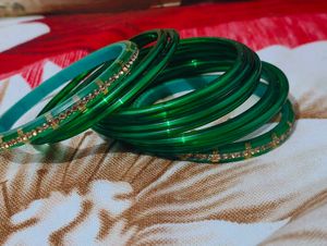 Green Bangles with Rhinestones