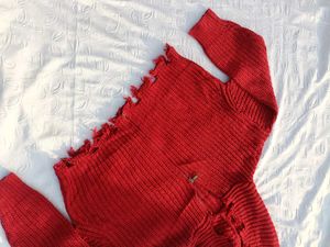 Burgundy Distressed Knit Zip-up Hoodie