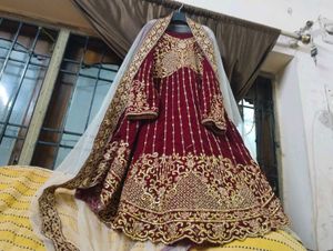 Maroon &amp; Gold Embroidered Dress.