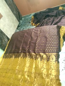 brown colour pure silksaree with blo