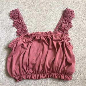 Burgundy Lace Trim Crop Top