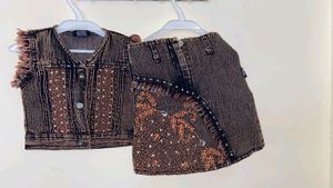 Denim Fancy Skirt Top Set For Infants