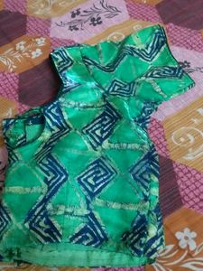 Beautiful Green Blue Combination Blouse &amp; Maroon