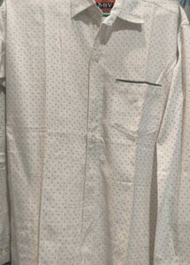 White Shirt With Black Geomatric Pattern Prints