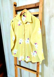 Light Yellow Cotton Printed Shirt Size-40