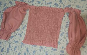 Pink Off-Shoulder Smocked Top