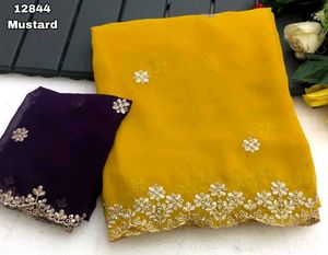 Elegant Purple Embellished Saree