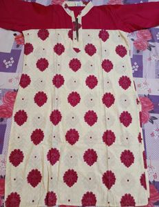 Women Printed Pure Cotton Kurti(Rose And Cream)