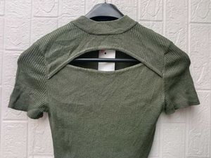 New with tag korean Green Cutout Ribbed Bodysuit