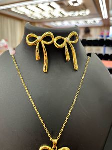 Gold Bow Necklace &amp; Earring Set