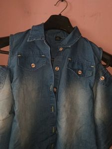 Cold Shoulder Denim Thrifted Jacket