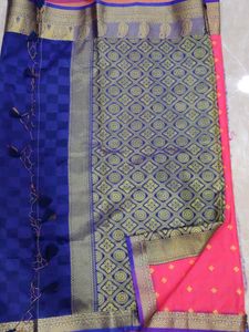 Heavy Zari Saree Pink And Blue