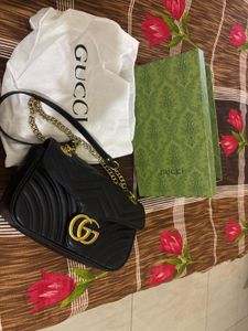 Gucci Black Sling With Gold Chain