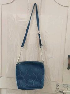 Navy Blue Sling Bag With Gold Chain