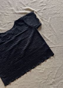 Black Textured Short Sleeve Top