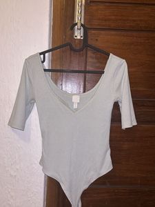 Deep Neck Mint Green Bodycon Top